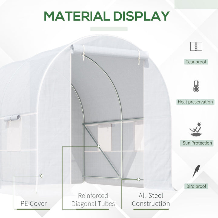 MCL 2.5 x 2 x 2 m Polytunnel Greenhouse, Walk-in Green House for Garden with Mesh Windows, Galvanised Steel Frame, White