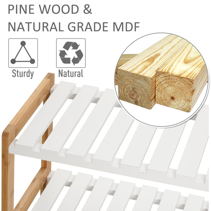 MCL 3-Tier Shoe Rack Wood Frame Slatted Shelves Spacious Open Hygienic Storage Home Hallway Furniture Family Guests 70L x 26W x 57.5H cm - Natural