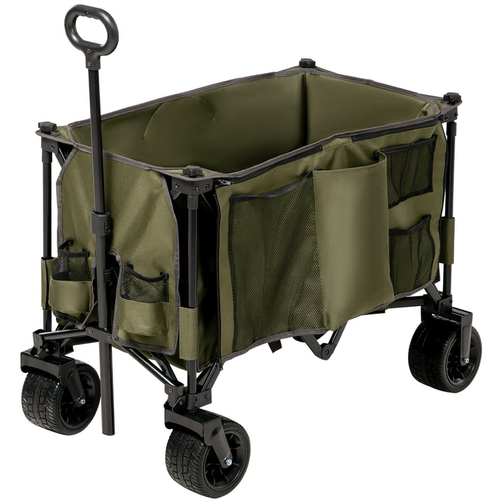 Outsunny Collapsible Garden Trolley, Folding Camping Cart, Outdoor Utility Wagon with Steel Frame, Green | Aosom UK