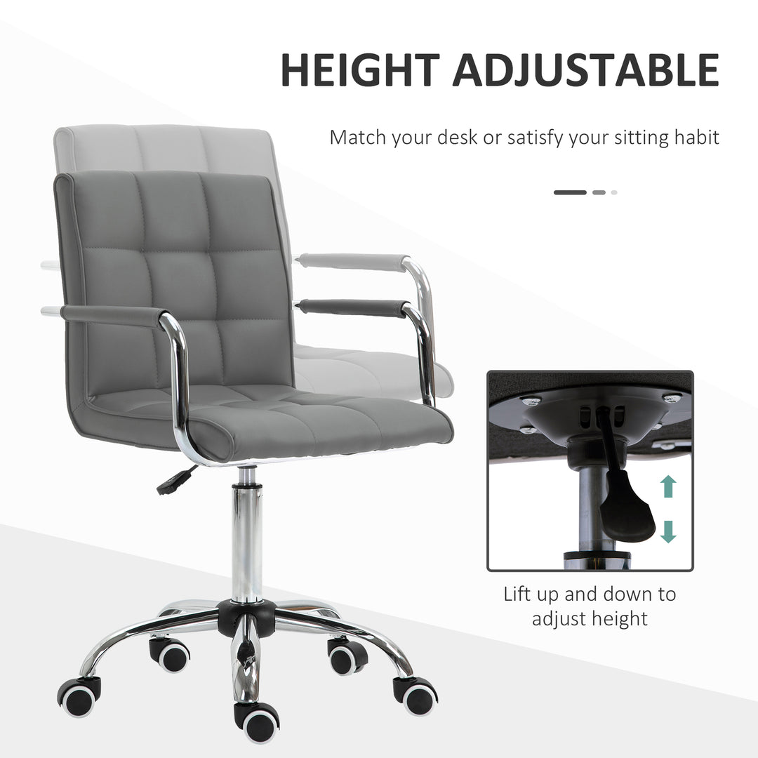 PU Leather Home Office Desk Chair, Computer Chair with Mid Back, Arm, Swivel Wheels, Adjustable Height, Grey