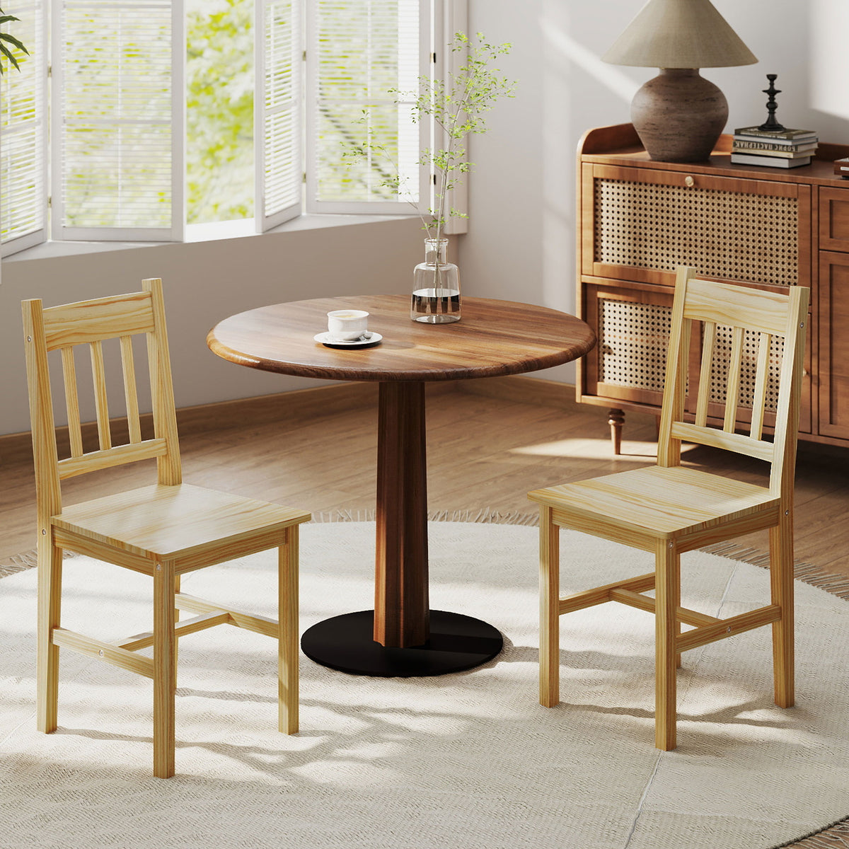 Dining Chairs Set of 2, Kitchen Chair with Slat Back, Pine Wood Struct