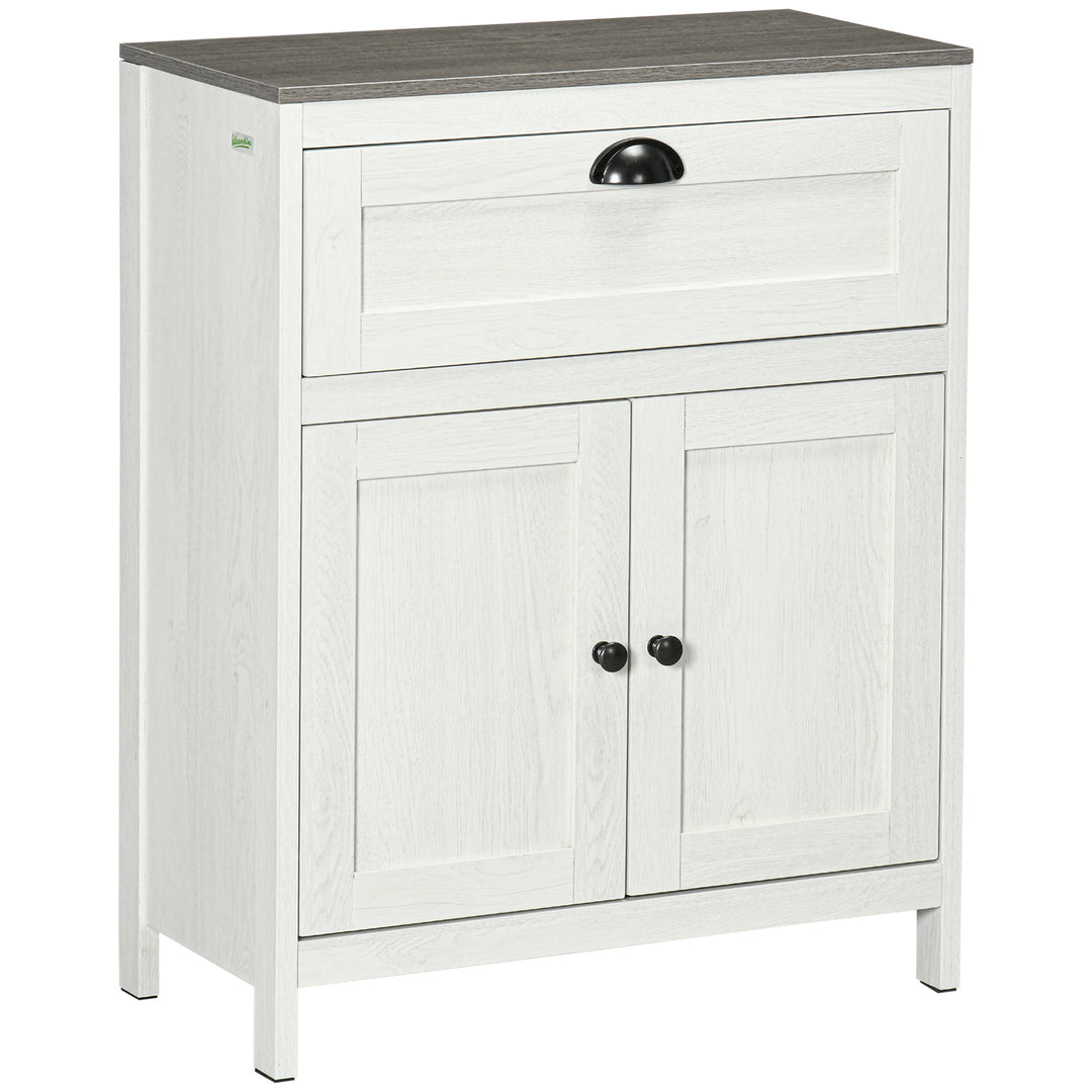 MCL Bathroom Floor Cabinet, Freestanding Storage Cupboard with Drawer, Double Door Cabinet and Adjustable Shelf, White
