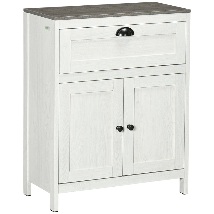 MCL Bathroom Floor Cabinet, Freestanding Storage Cupboard with Drawer, Double Door Cabinet and Adjustable Shelf, White