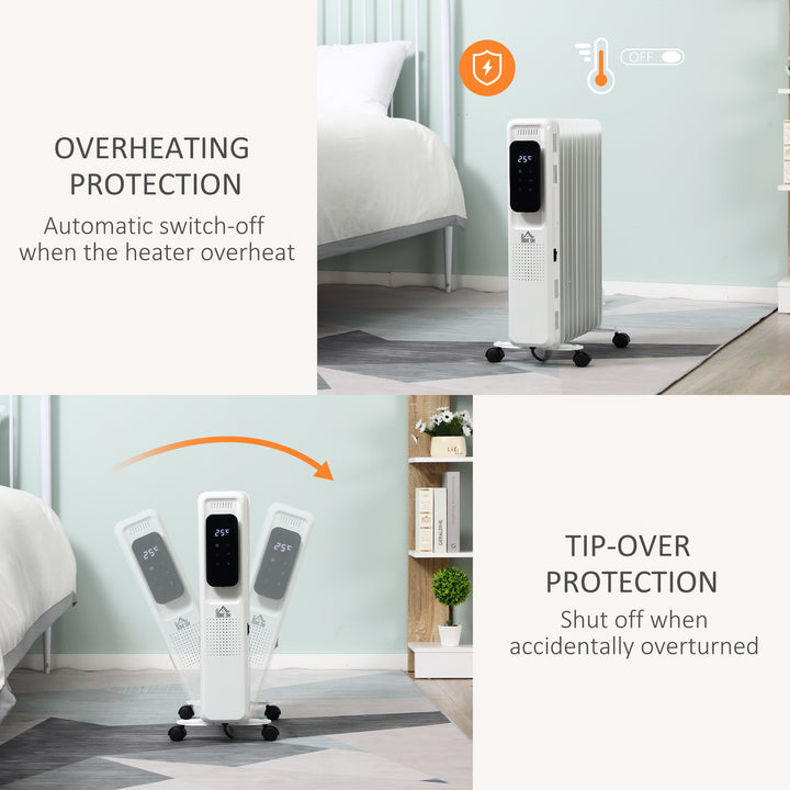 2500W Oil Filled Radiator, 11 Fin Portable Electric Heater with LED Display, 24H Timer, 3 Heat Settings, Adjustable Thermostat, Safety Cut off, Remote Control, White