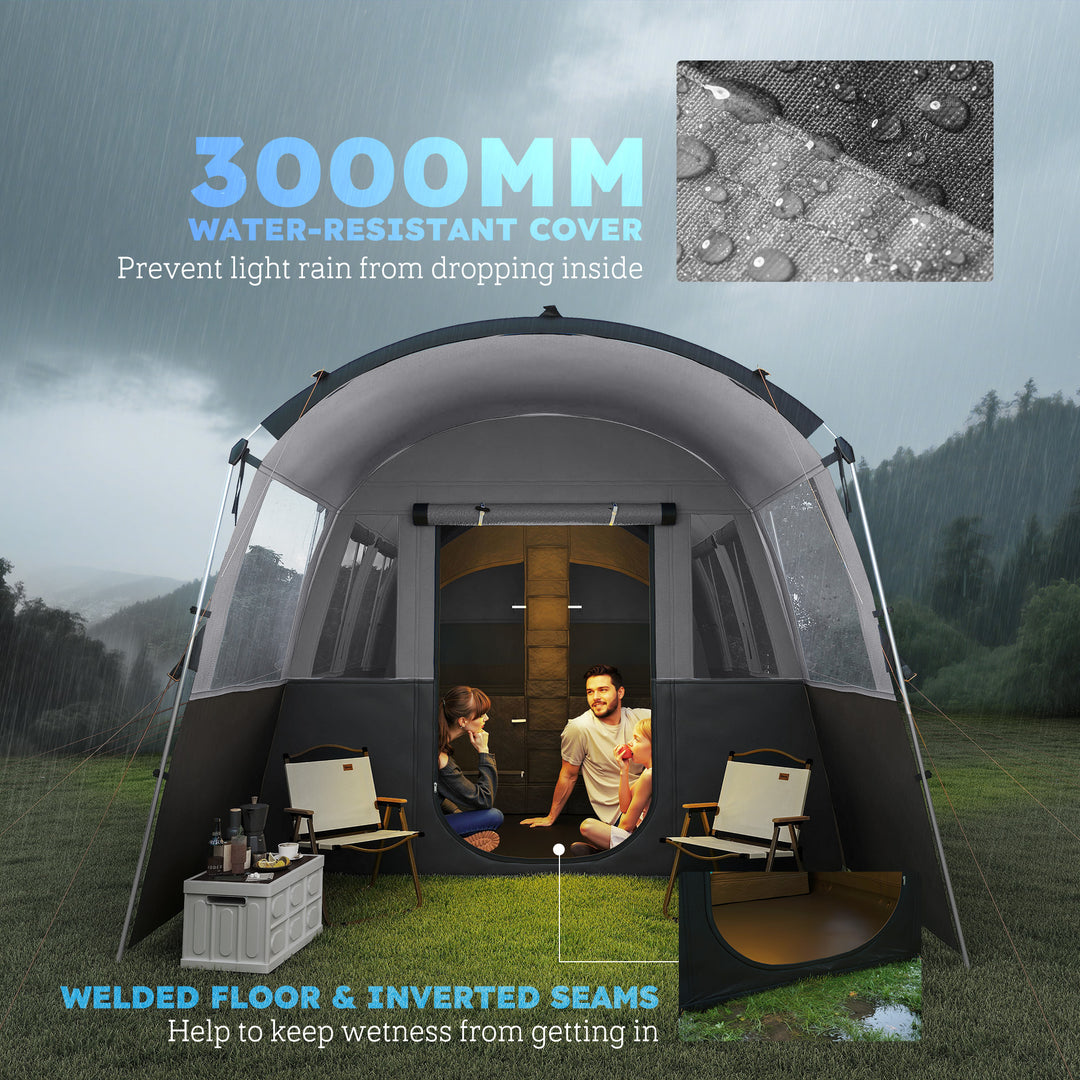8-Person Camping Tent, Waterproof Family Tent, Tunnel Design, 4 Large Windows, Sleeping Cabins 3000mm Water Column Grey