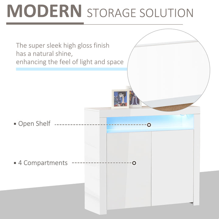 MCL LED Storage Cabinet, Cupboard with High Gloss Front and RGB Lighting, Modern Sideboard for Entryway, Dining Area, Living Room, White