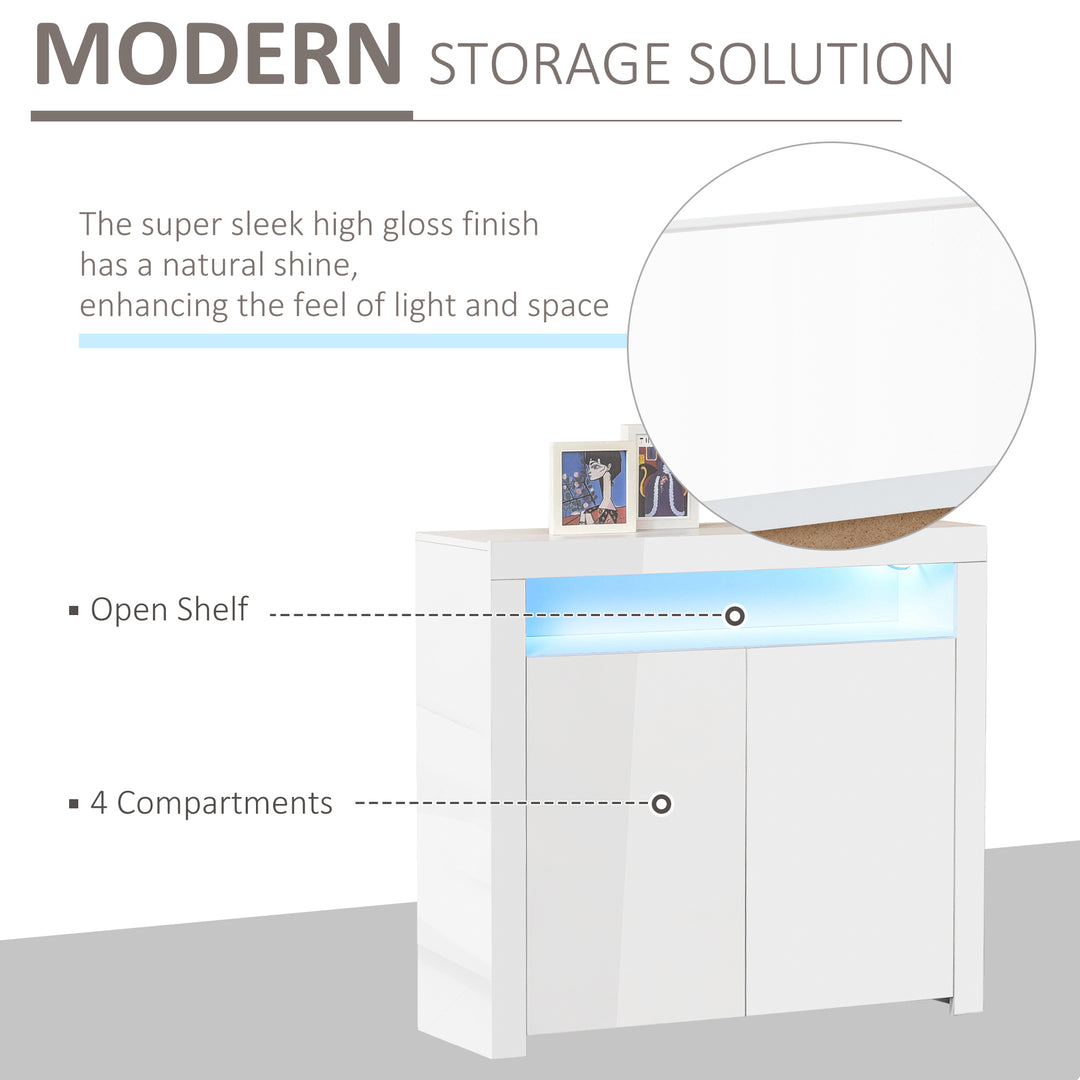 LED Storage Cabinet, Cupboard with High Gloss Front and RGB Lighting, Modern Sideboard for Entryway, Dining Area, Living Room, White
