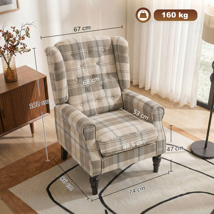 Wingback Accent Chair, Linen-Look Fabric Armchair with Thick Spring Cu