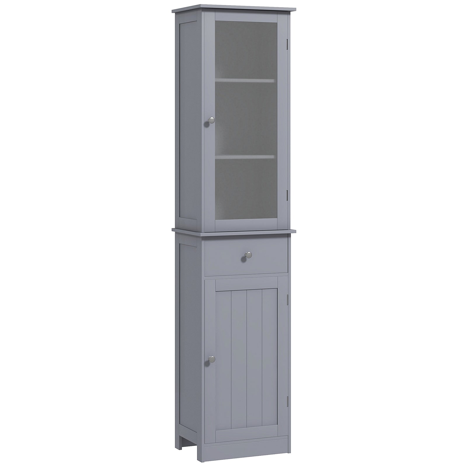 Bathroom Storage Cabinet with 3-tier Shelf Drawer Door, Floor Cabinet Free Standing Tall Slim Side Organizer Shelves, Grey