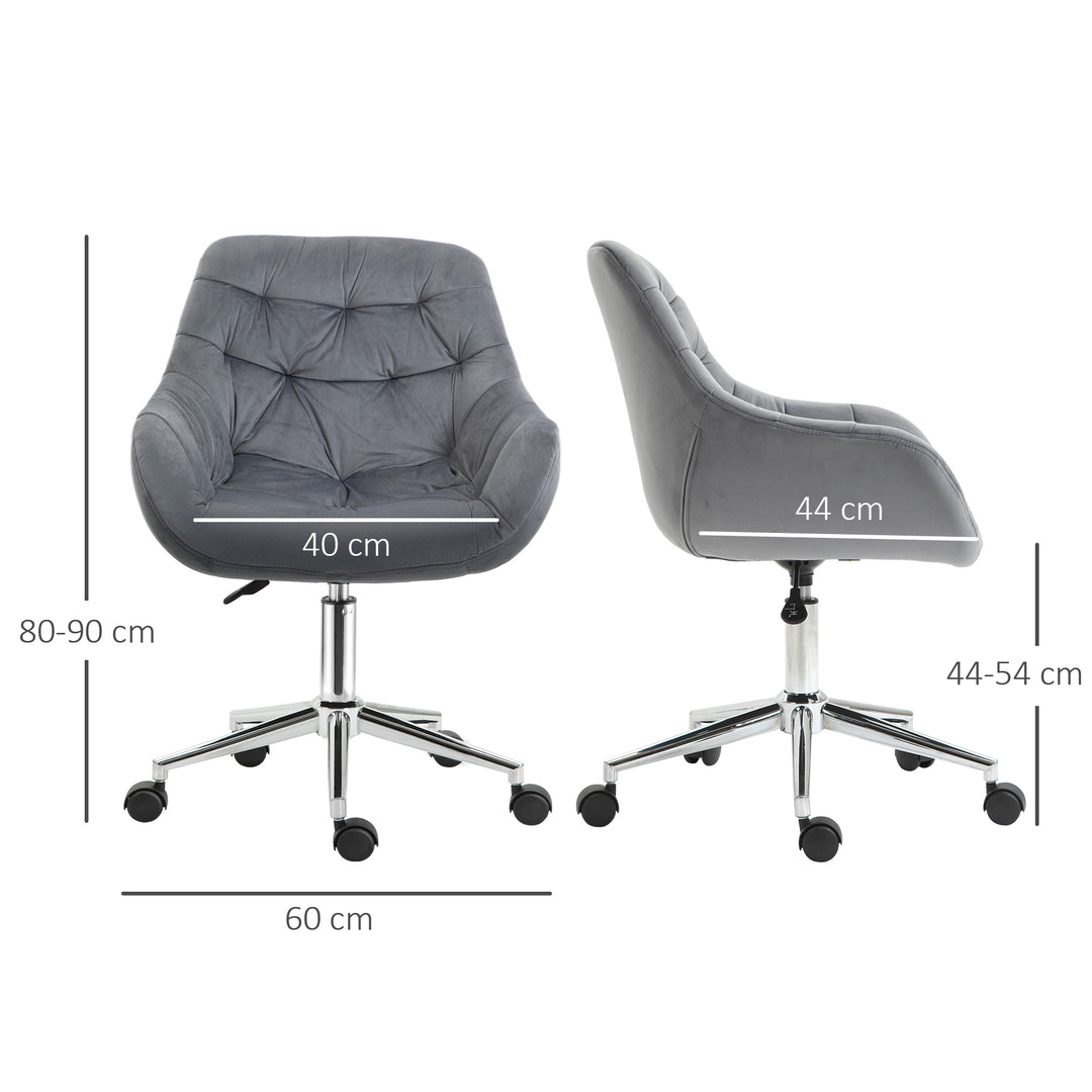 Home Office Chair Velvet Ergonomic Computer Chair Comfy Desk Chair with Adjustable Height, Arm and Back Support, Dark Grey