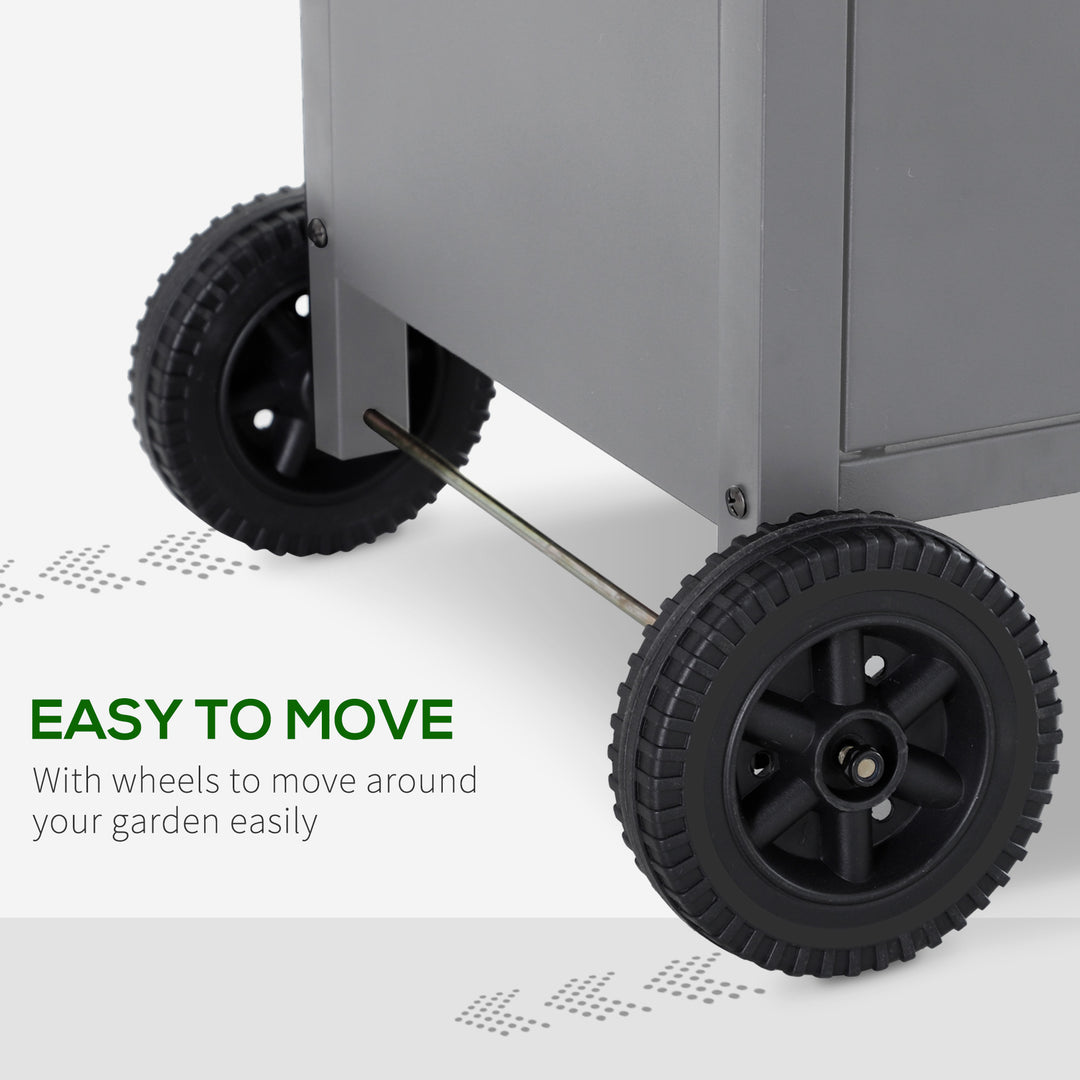 4+1 Burner Gas BBQ Grill, Outdoor Barbecue Trolley with Wheels, Warming Rack, Side Shelves, Cabinet, Thermometer for Garden, Party, Camping, 125 L x 51 W x 100 H cm, Grey