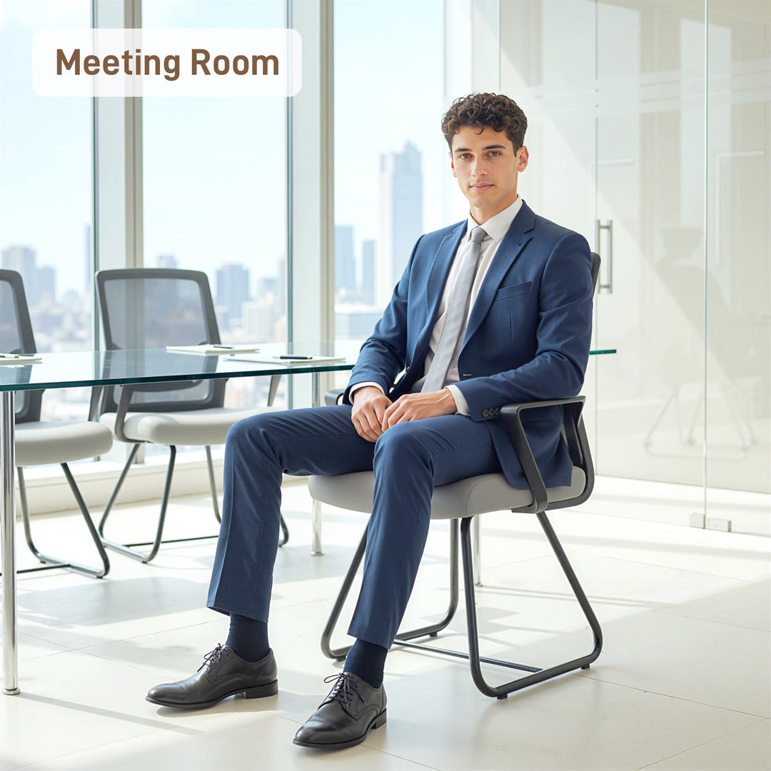 MCL Desk Chair No Wheels, Office Chair with Mesh Back, Lumbar Support, Metal Base for Waiting Room, Conference Room, Dark Grey