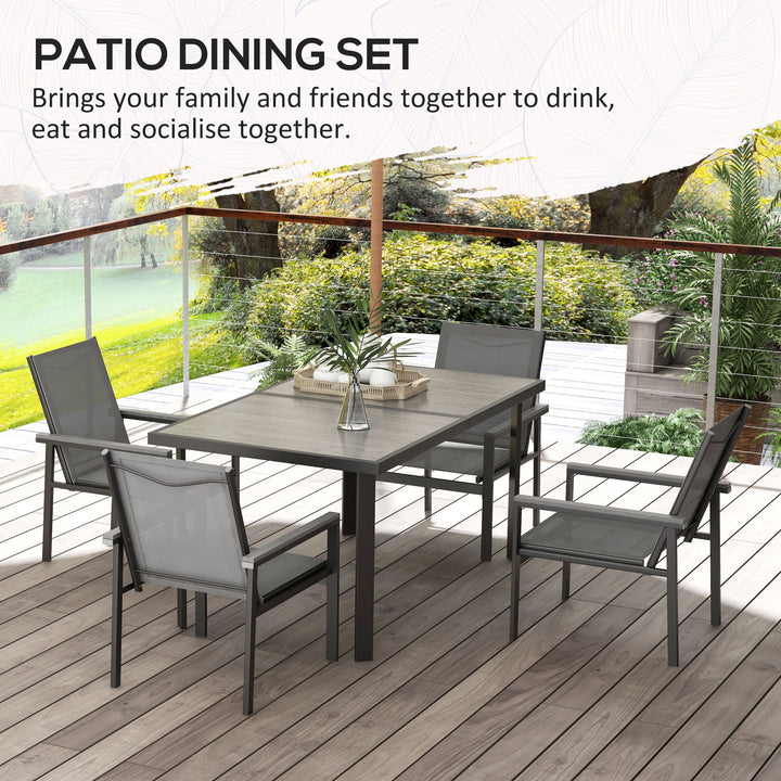 Outsunny 7 Pieces Garden Dining Set w/ Glass Top Dining Table, Outdoor Table and 6 Armchairs w/ Breathable Mesh Fabric Seats and Backrest