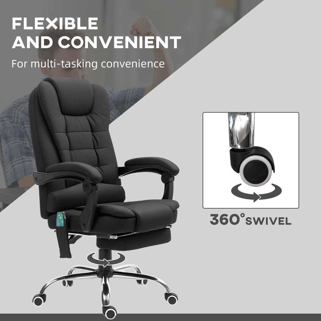 Office Chair with 6 Point Massage and Back Heat, Microfibre Desk Chair with Footrest Adjustable Height and Swivel Wheels, Back Reclining, Full Black