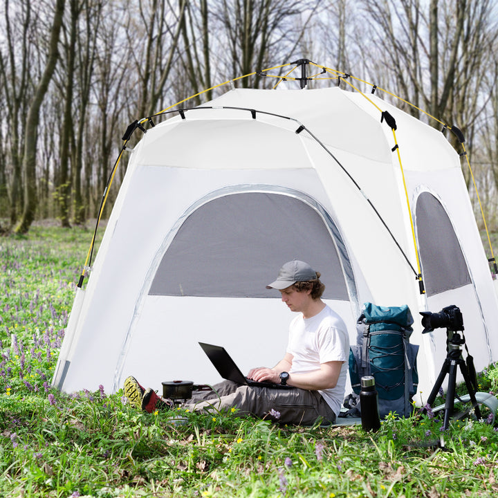 4 Person Automatic Camping Tent, Outdoor Pop Up Tent, Portable Backpacking Dome Shelter, Light Grey