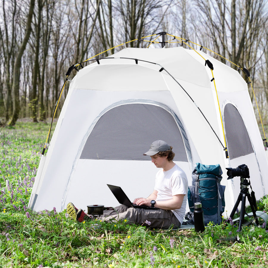 4 Person Automatic Camping Tent, Outdoor Pop Up Tent, Portable Backpacking Dome Shelter, Light Grey
