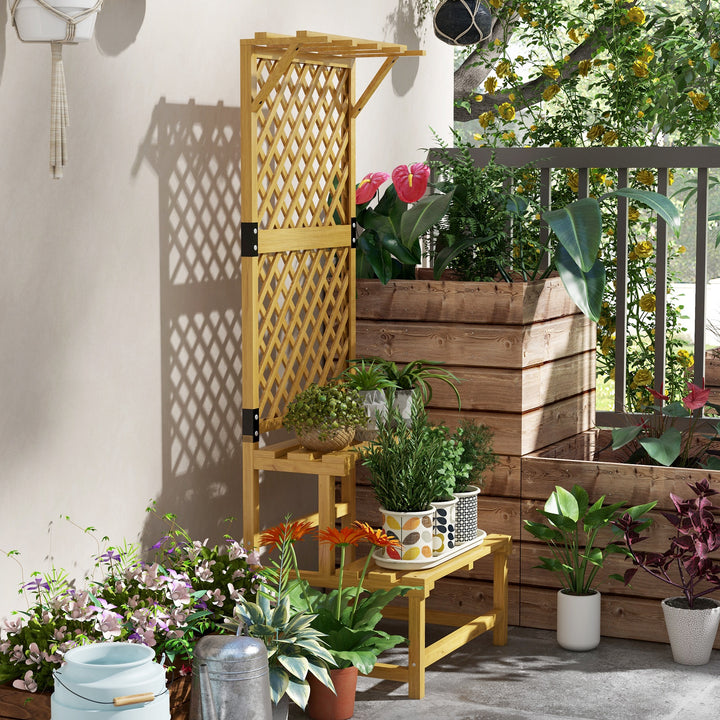 Wooden Plant Stand, with Trellis - Natural Finish