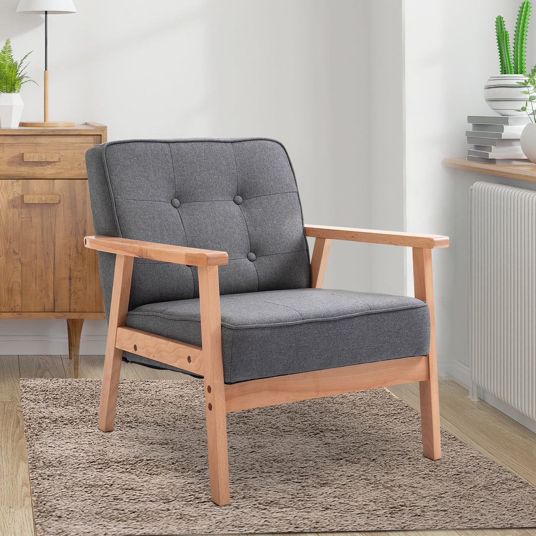 HOMCOM Minimalistic Wooden Frame Accent Chair, HOMCOM Armchair with Padded Seat - Dark Grey | Aosom UK