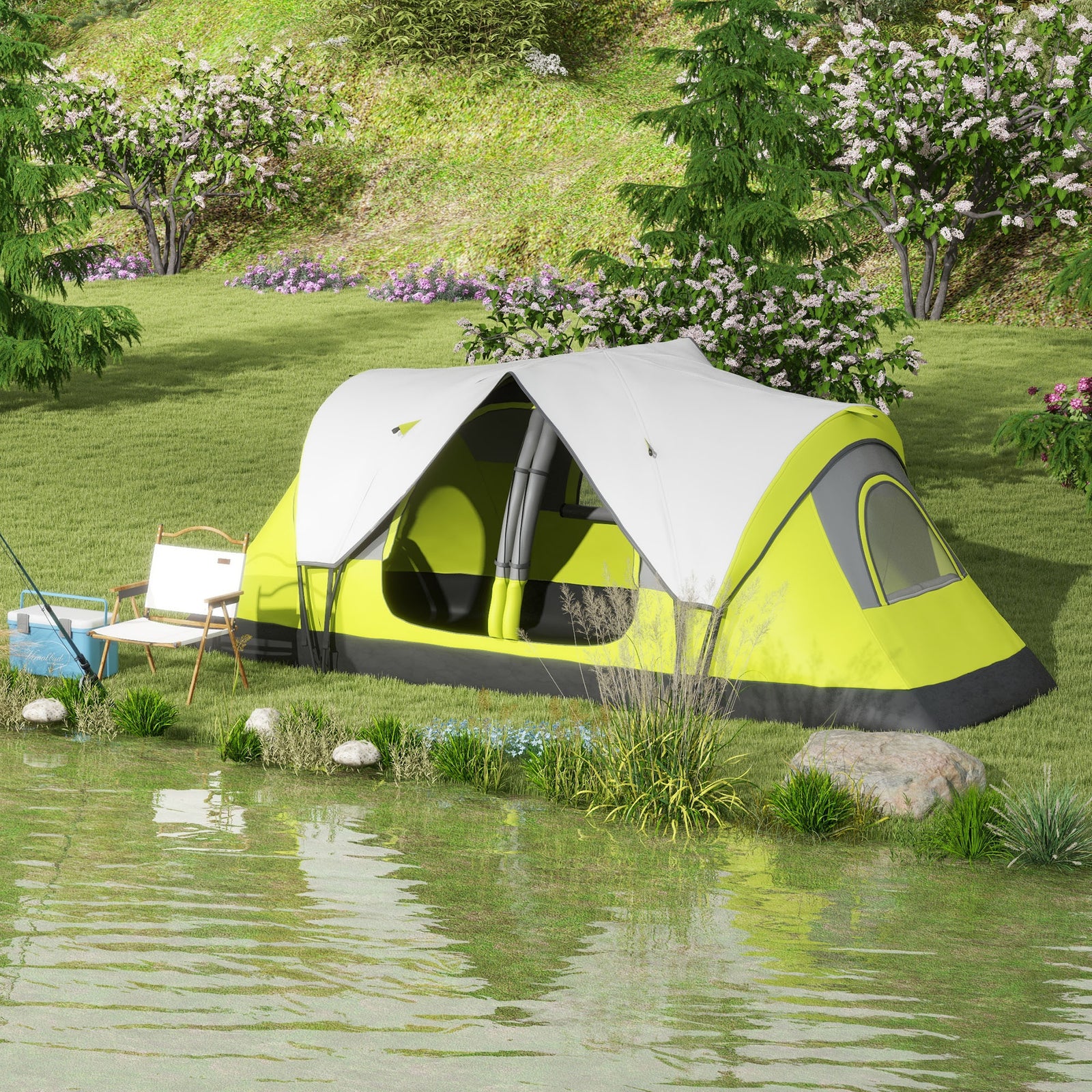 Camping Tent for 6-8 Man with 2000mm Waterproof Rainfly and Carry Bag for Fishing Hiking Festival, Yellow