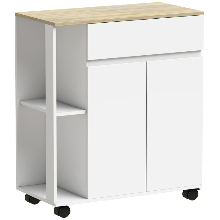 Kitchen Storage Trolley Cart with Cabinet, Drawer and Open Shelves