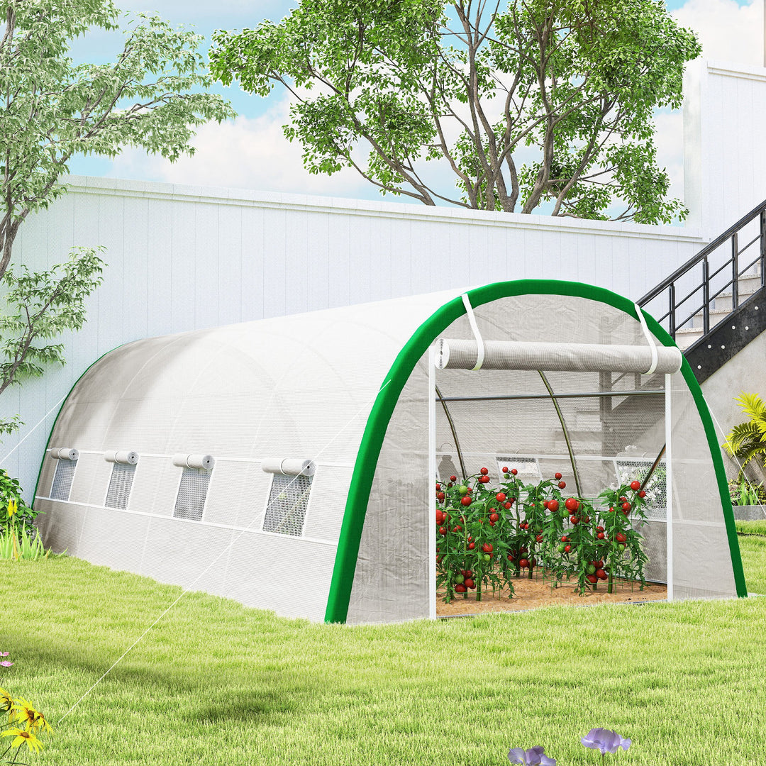 Walk-in Polytunnel Greenhouse Tunnel Warm House Tent with Zipped Doors, 8 Mesh Windows, PE Cover, 6 x 3 m