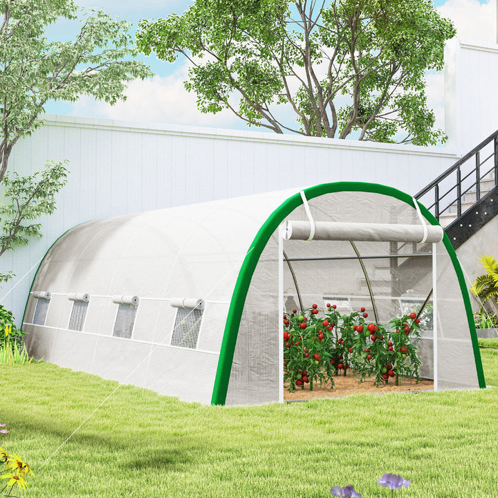 Walk-in Polytunnel Greenhouse Tunnel Warm House Tent with Zipped Doors, 8 Mesh Windows, PE Cover, 6 x 3 m