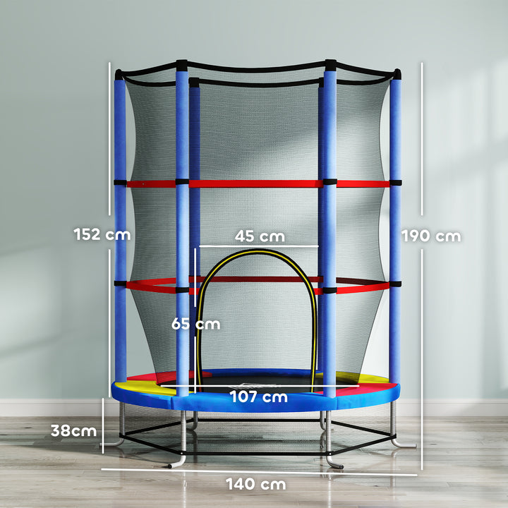 Kids Trampoline, with Enclosure Net, Steel Frame, for Ages 3-6 Years - MultiColoured