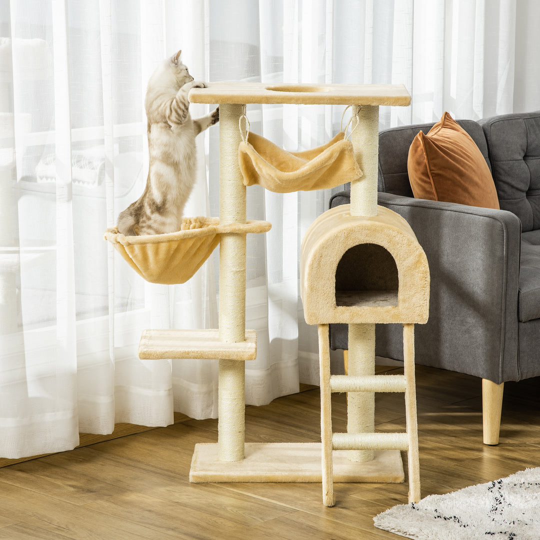 MCL Cat Tree Tower for Indoor Cats Kitten Activity Centre Scratching Post w/ Hammock House Basket Ladder - Beige