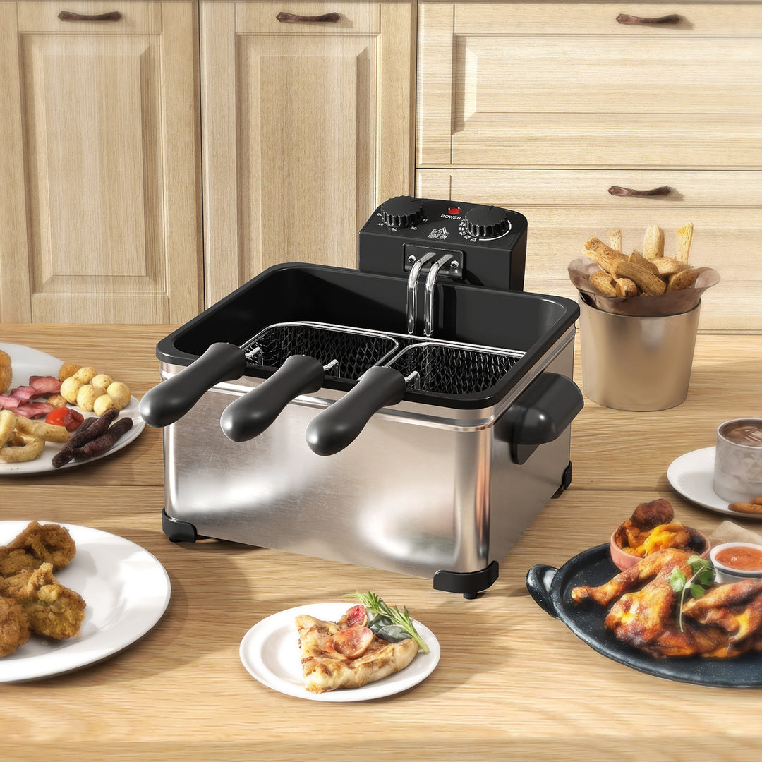 5 Litre Deep Fat Fryer with Adjustable Temperature & Timer, 2000W Stainless Steel Deep Fryer with Removable Oil Basket and Viewing Window, for Chips Fried Chicken