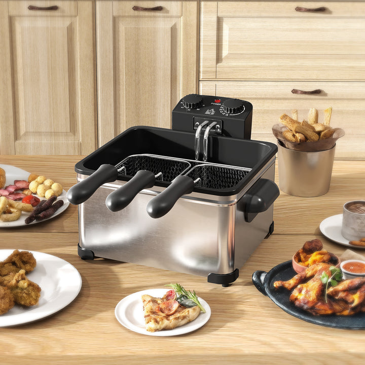 5 Litre Deep Fat Fryer with Adjustable Temperature & Timer, 2000W Stainless Steel Deep Fryer with Removable Oil Basket and Viewing Window, for Chips Fried Chicken