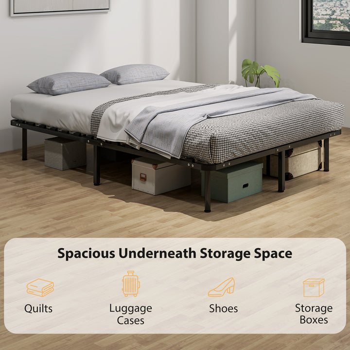 4ft6 Double Bed Frame, Metal Platform Bed Frame with 2 x 14 Wood Slats