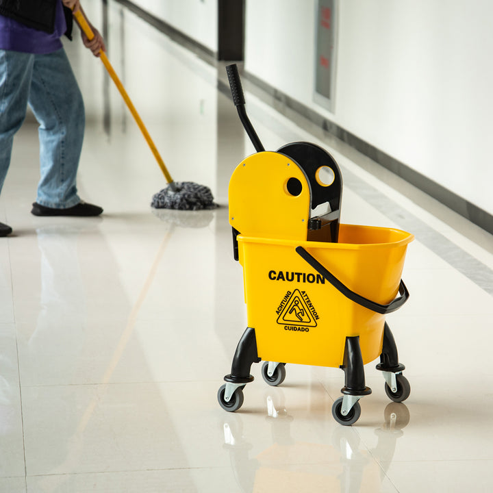 MCL 25L Mop Bucket, with Wringer, Wheels and Handle - Yellow