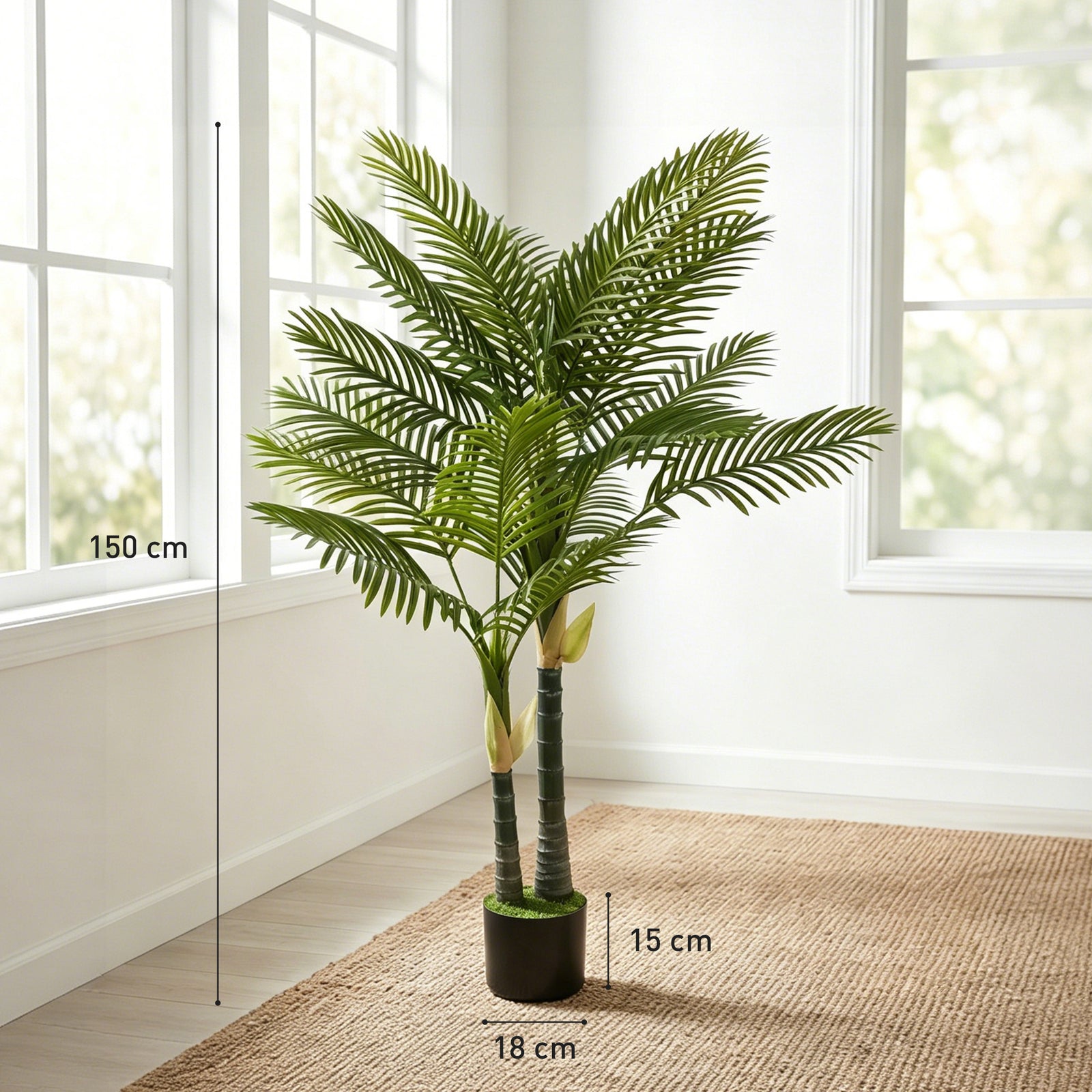 Artificial Palm Tree with 16 PEVA Leaves, 150cm Decorative Artificial 