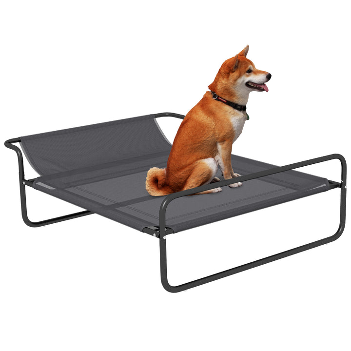 PawHut Elevated Dog Bed with Inclined Headrest, Breathable Mesh Fabric, Non-Slip Feet, for Medium Dogs, 106x81x33cm, Grey | Aosom UK