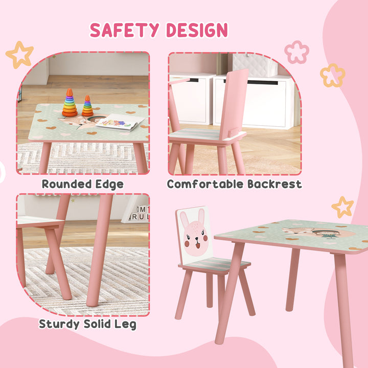 ZONEKIZ Toddler Desk and Chair Set, Kids Activity Table with Two Chairs, Furniture for Ages 3-6, Pink | Aosom UK