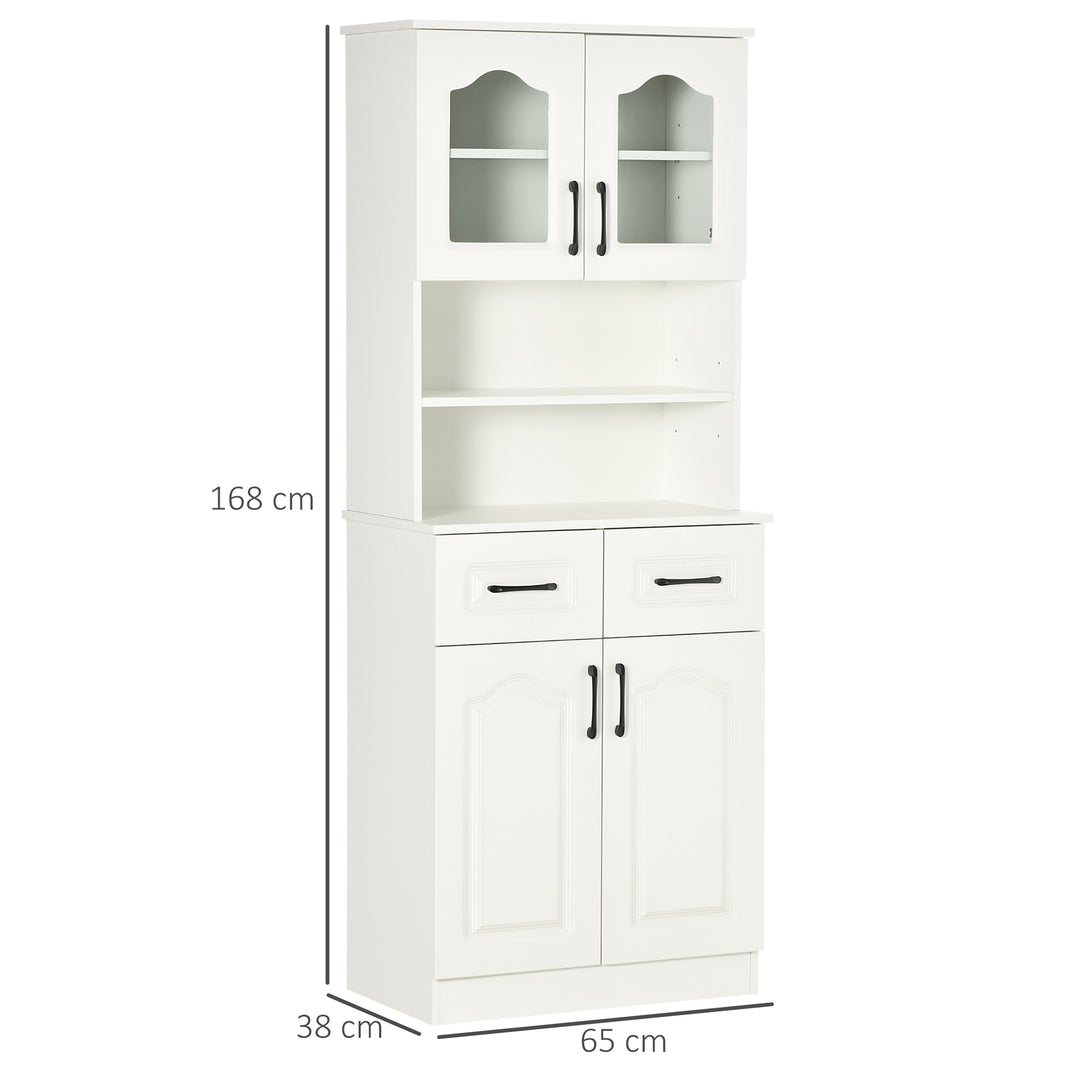 MCL Kitchen Cupboard, Freestanding Storage Cabinet with 2 Adjustable Shelves, 2 Drawers and Open Counter for Living Room, Dining Room, 168cm, White