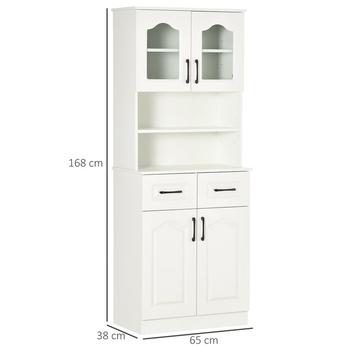 MCL Kitchen Cupboard, Freestanding Storage Cabinet with 2 Adjustable Shelves, 2 Drawers and Open Counter for Living Room, Dining Room, 168cm, White