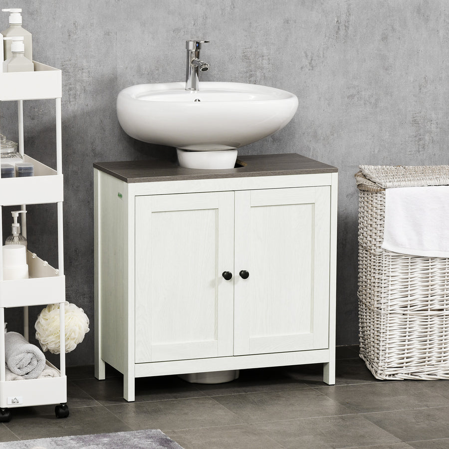 Modern Bathroom Sink Cabinet, Floor Standing Under Sink Cabinet, Freestanding Storage Cupboard with Adjustable Shelf, Double Doors, Antique White