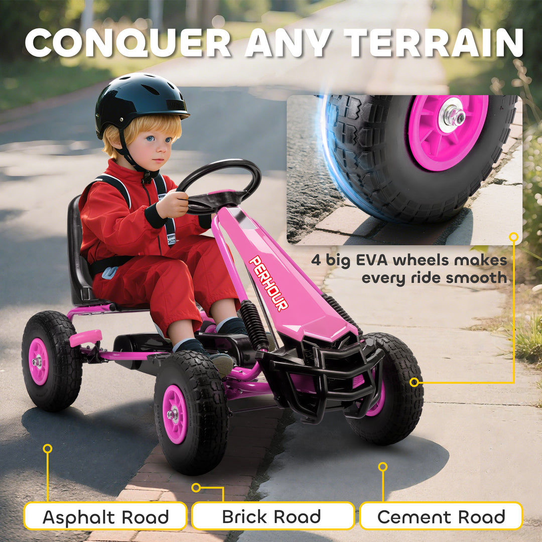Kids Pedal Go Kart with Adjustable Seat, EVA Tyres, Manual Clutch, Brake, Go Kart for Kids 3-8 Years