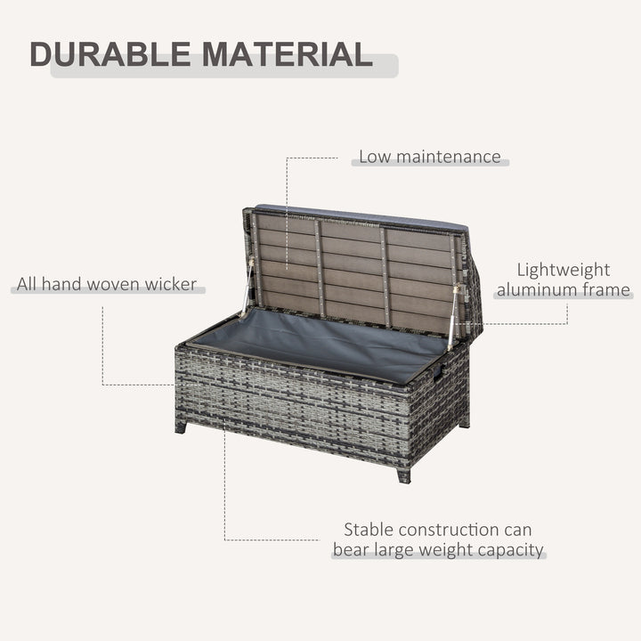130 L Rattan Garden Storage Box, with Seat - Mixed Grey