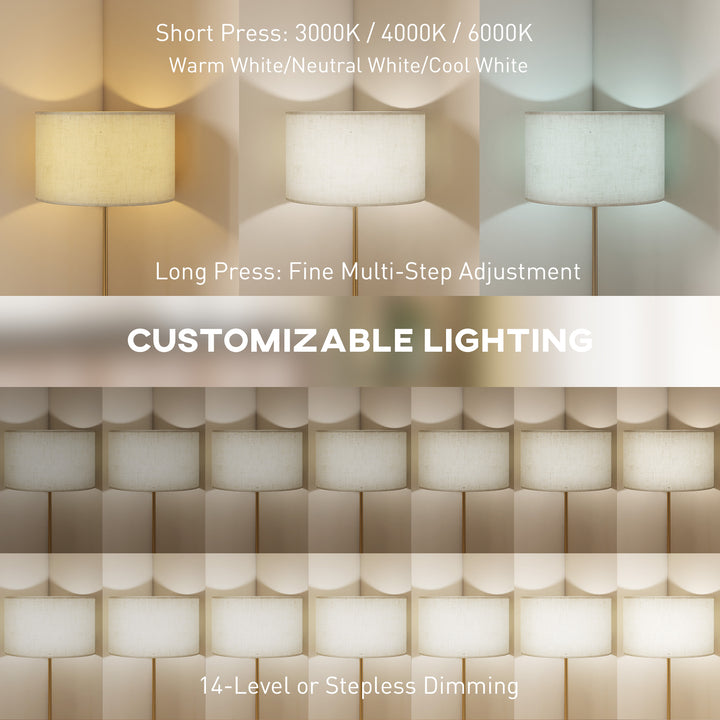 MCL Floor Lamp with Remote, Height Adjustable Standing Lamp with Linen Shade, Dimmable with 3000K-6000K Adjustable Colour Temperatures, Foot Switch for Living Room Bedroom Office, Gold Tone