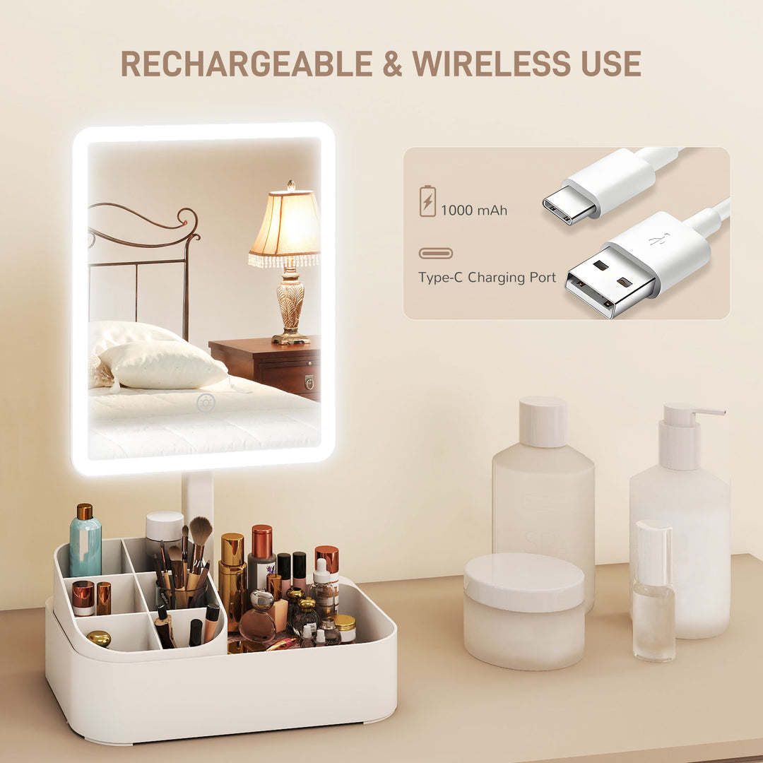 Makeup Mirror with Lights, Rechargeable Vanity Mirror w/ Touch Screen, 2 Lighting Modes and 180° Rotation