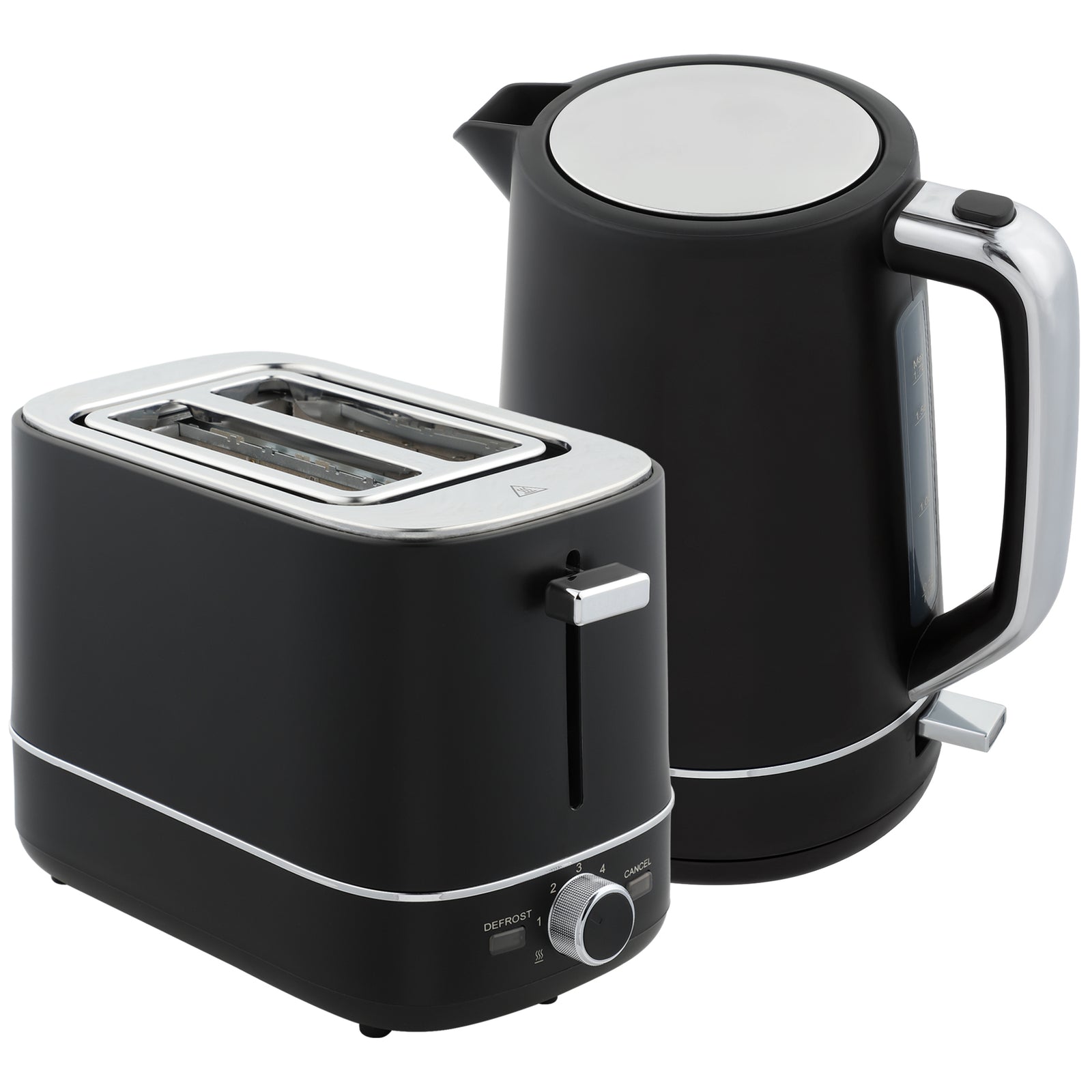 Kettle and Toaster Set, 1.7L 3000W Fast Boil Kettle & 2 Slice Toaster Kitchen Set with 6 Level Browning Controls, Defrost, Reheat, Black