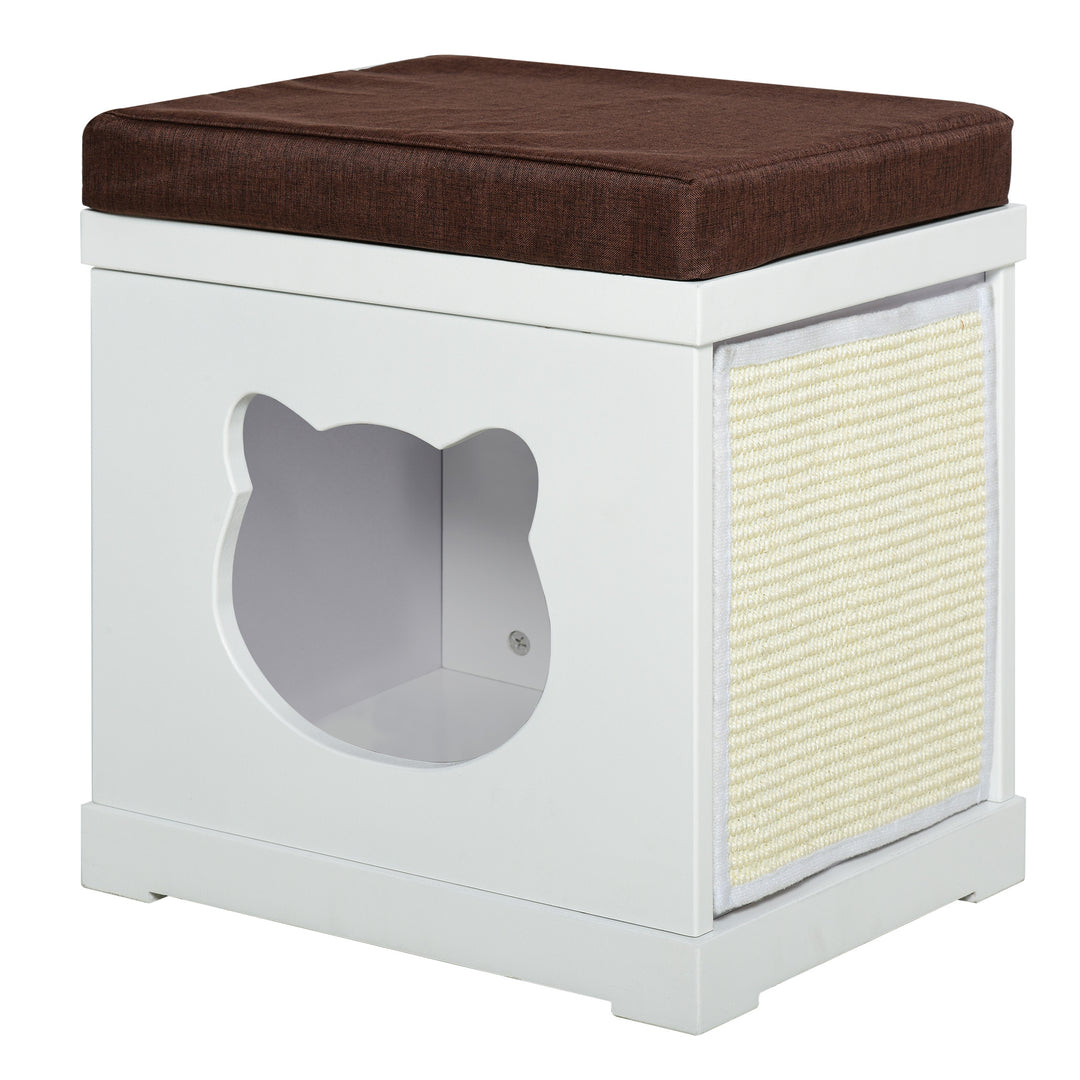 Cat House Bed Cat Scratching Cube for Small Cat Pet Furniture with Removable Scratching Pad and Soft Cushion White