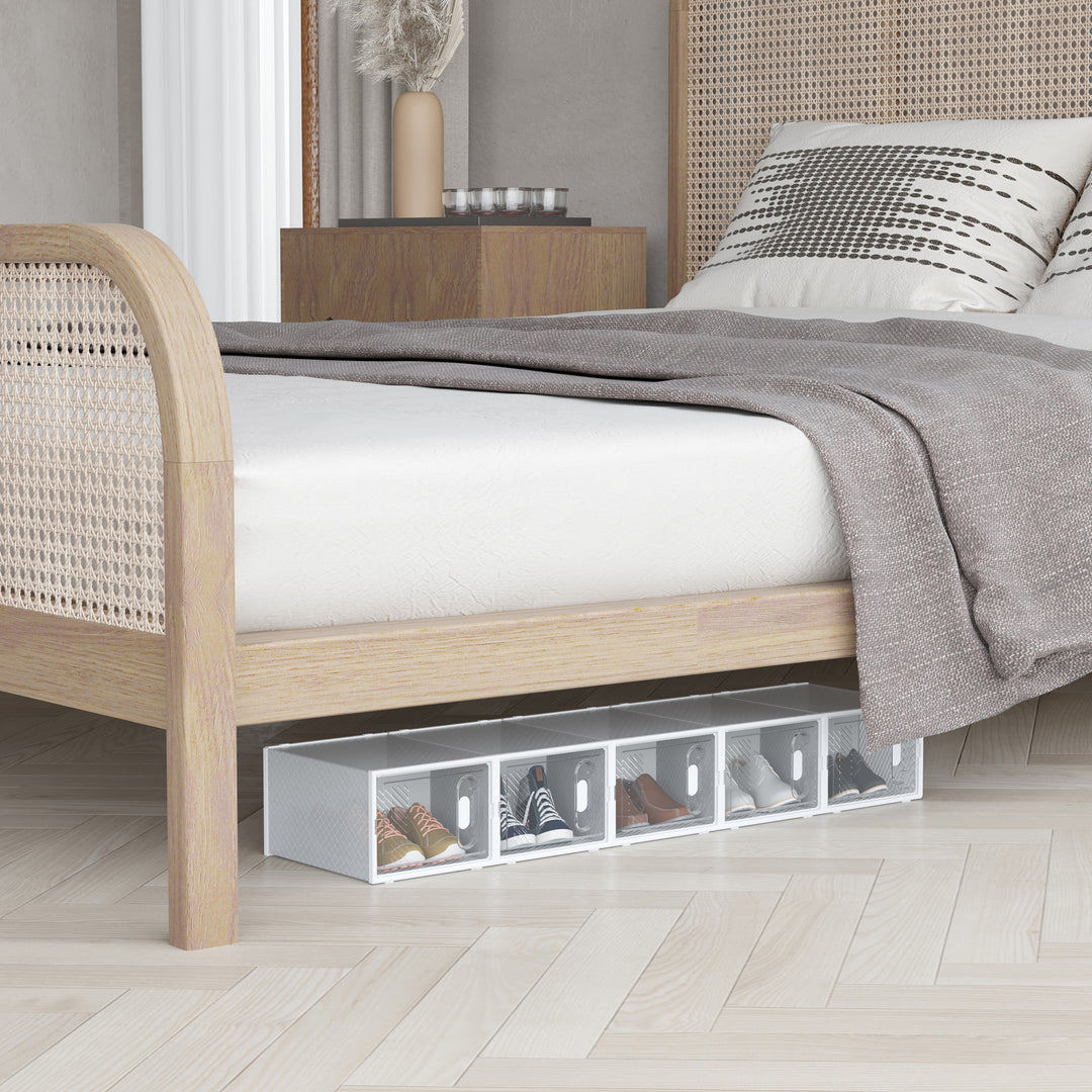 MCL 8PCS Clear Shoe Box, Plastic Stackable Shoe Storage Box for UK/EU Size up to 12/46 with Magnetic Door for Women/Men, 28 x 36 x 21 cm