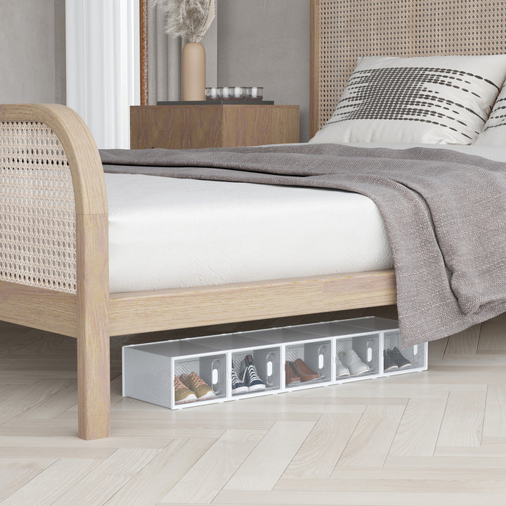 MCL 8PCS Clear Shoe Box, Plastic Stackable Shoe Storage Box for UK/EU Size up to 12/46 with Magnetic Door for Women/Men, 28 x 36 x 21 cm