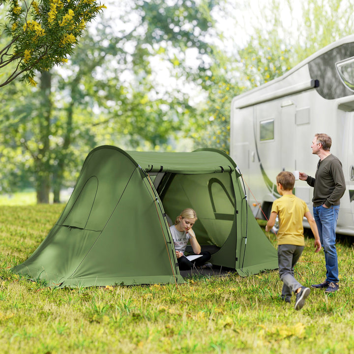 3 Man Camping Tent with Living Area and 2 Bedrooms, 3000mm Waterproof Family Tent with Sewn-in Groundsheet and bag, Portable Dome Shelter for Hiking, Festival, Backpacking, Green