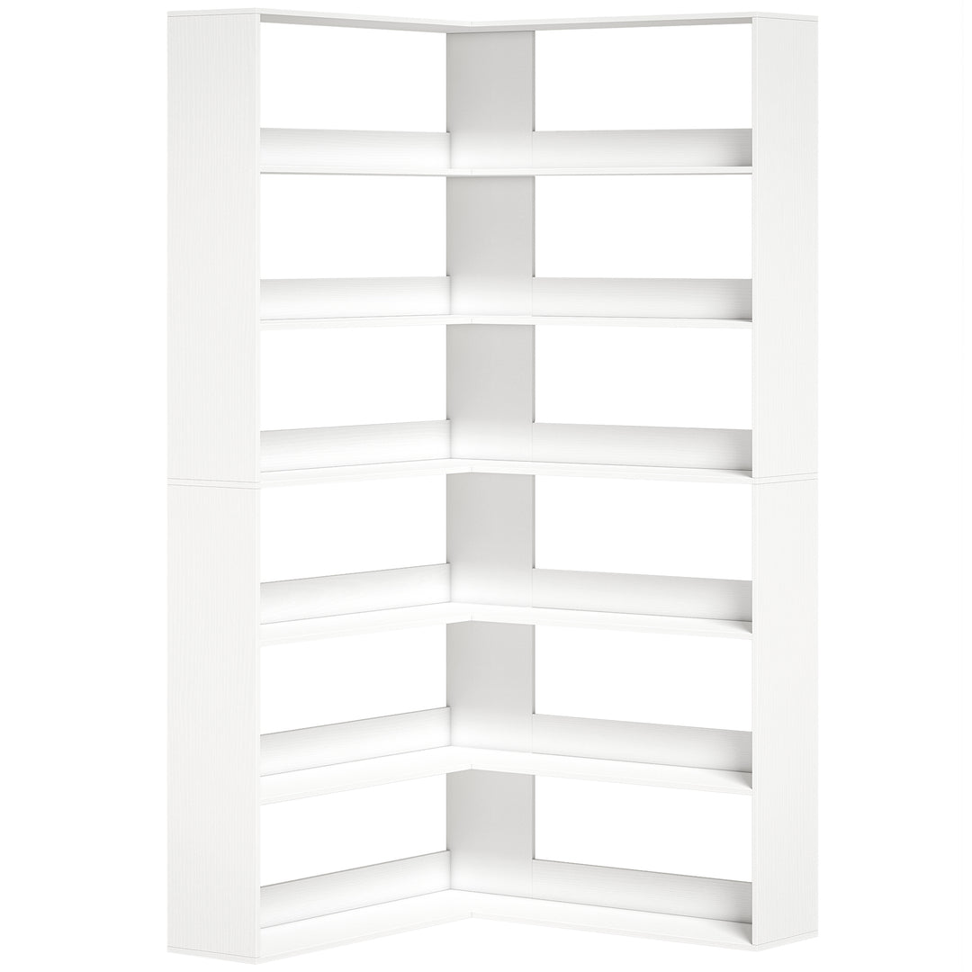 7 Tiers Bookshelf, L-Shaped Corner Bookcase with Anti-Slip Rear Guard,