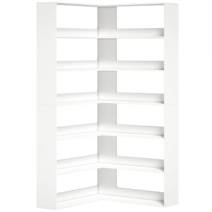 7 Tiers Bookshelf, L-Shaped Corner Bookcase with Anti-Slip Rear Guard,