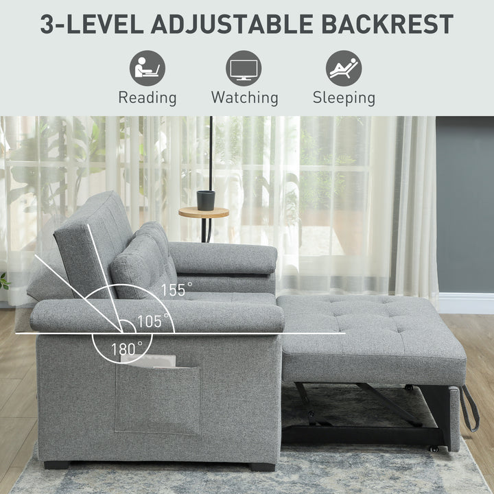 Pull Out Sofa Bed, Fabric 2 Seater Click Clack Sofa Bed Settee with 2 Pocket Springs, Convertible Sofa Couch with Pillows and Side Pockets for Living Room, Home Office, Light Grey